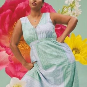 4x Womens Maxi Sage Green White Maxi Dress Plus Size Boho Sleeveless Pockets